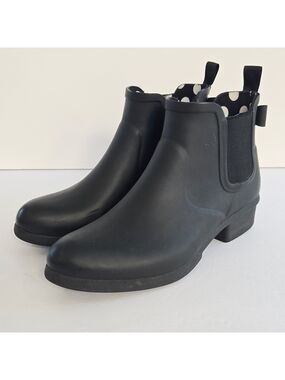 Kate Spade New York Black Rain Ankle Boots Polka Dot Lining Bow Detail Size 9